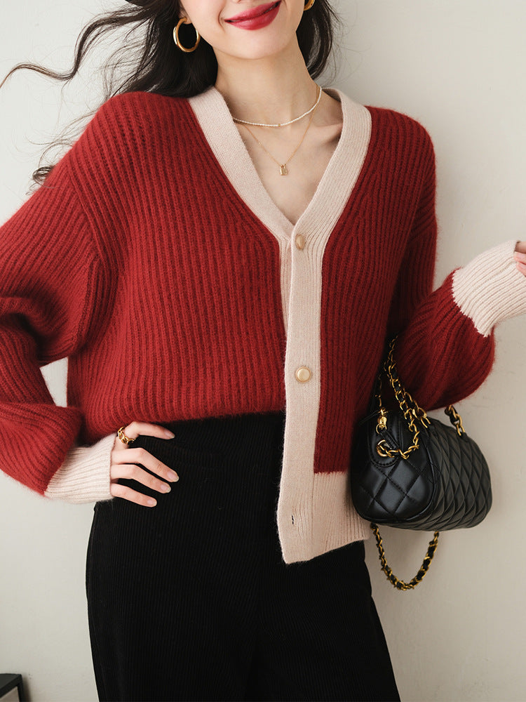 Fashion V Neck Lazy Style Knitted Cardigan Sweaters-Shirts & Tops-Wine Red-One size-Free Shipping Leatheretro