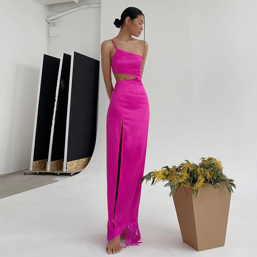 Summer Sexy Tassels Long Sheath Dresses for Party-Dresses-Pink-S-Free Shipping Leatheretro