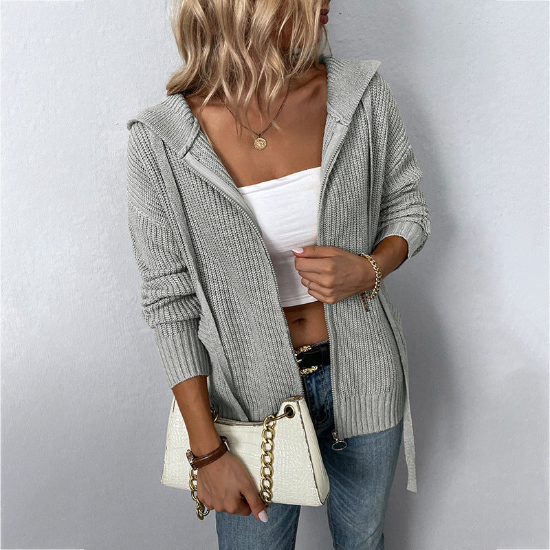 Fashion Zipper Knitted Cardigan Coats for Women-Coats & Jackets-Gray-S-Free Shipping Leatheretro