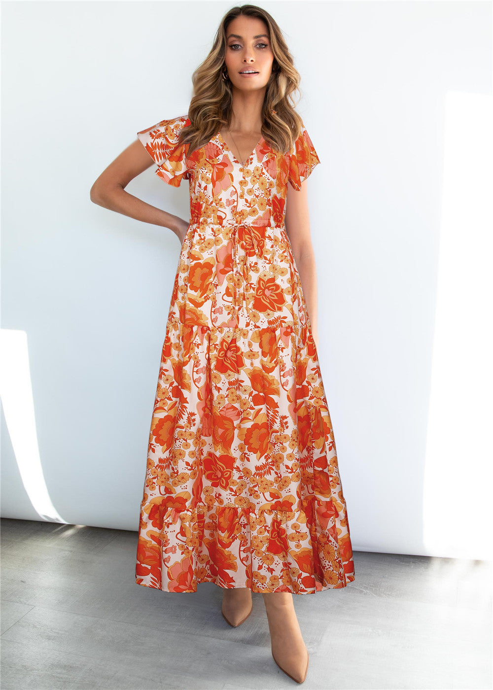 Summer Casual Foral Print Long Holiday Dresses-Dresses-F-S-Free Shipping Leatheretro