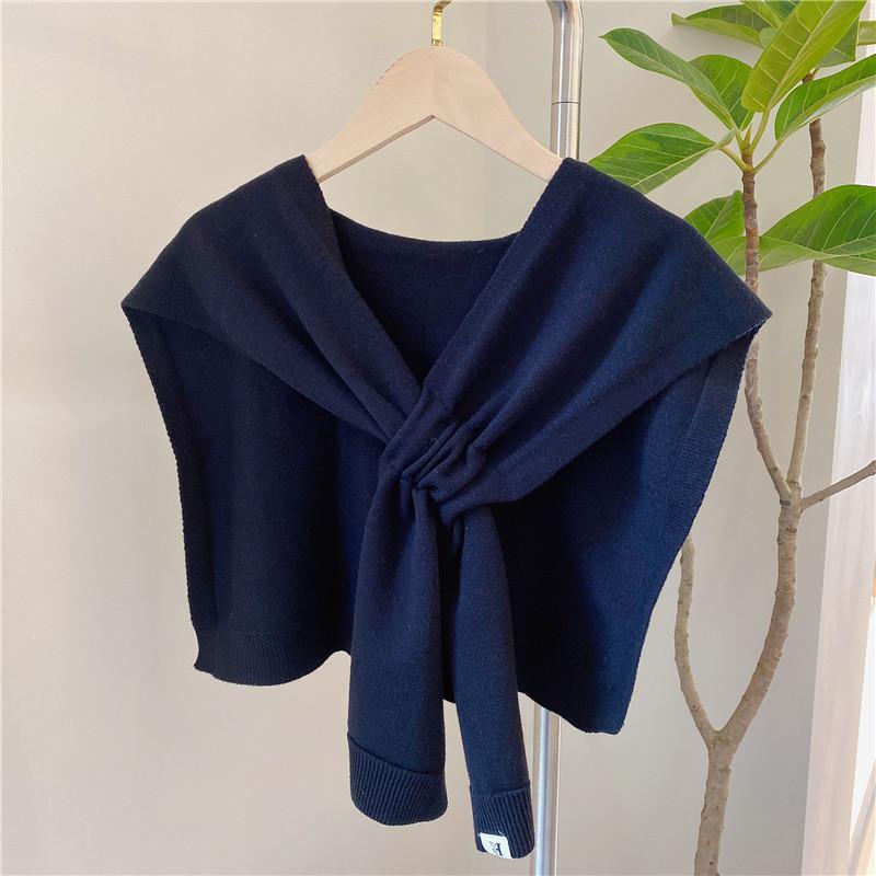 Fashion Women Cross Knitting Cape-Shirts & Tops-Black-45*90cm-Free Shipping Leatheretro