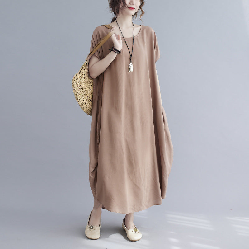 Summer Simple Design Long Cozy Dresses-Dresses-Dark Khaki-One Size (45-75KG)-Free Shipping Leatheretro