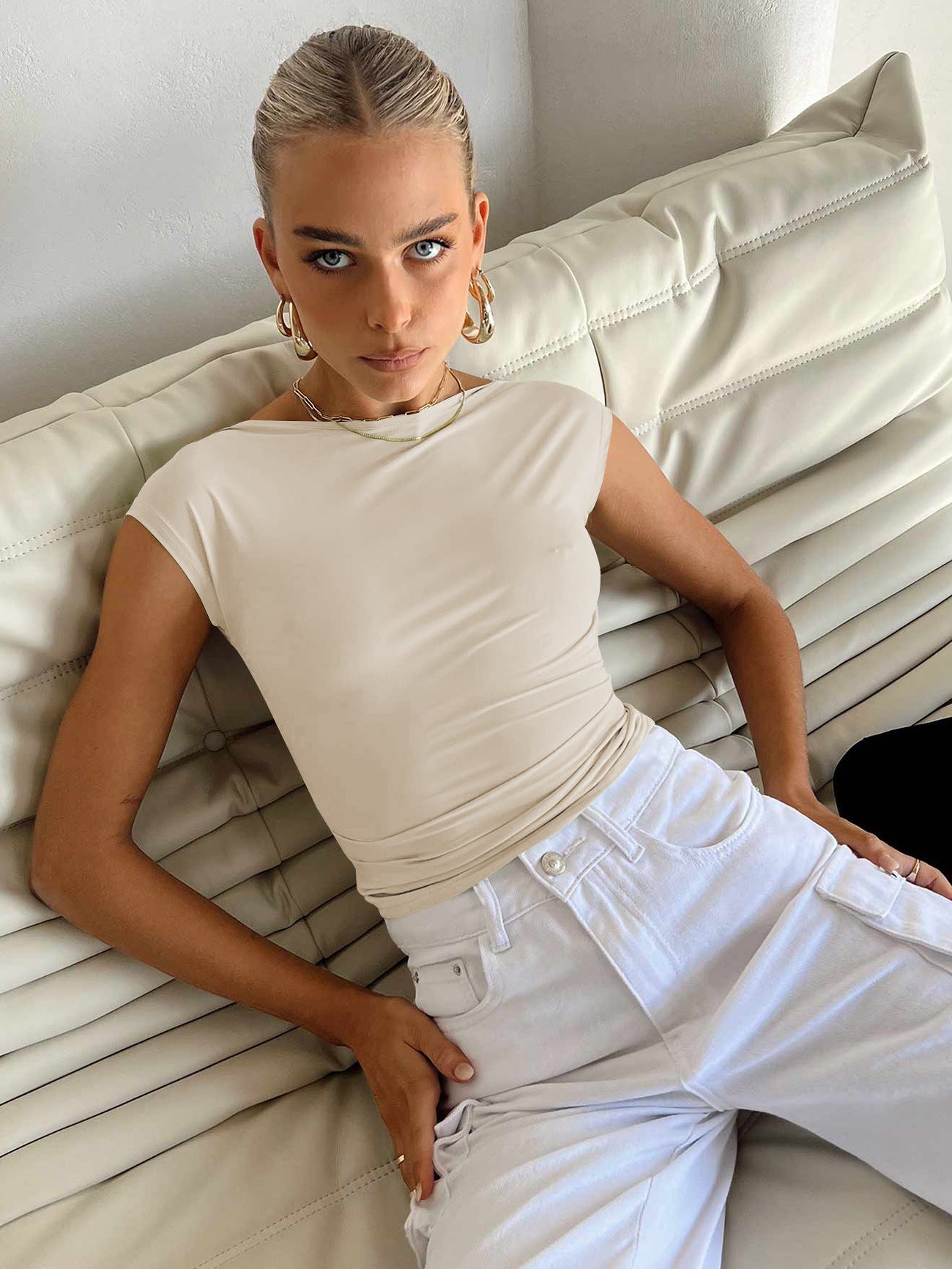 Sexy Backless Soft Summer Women Tight T Shirts-Shirts & Tops-Apricot-XS-Free Shipping Leatheretro