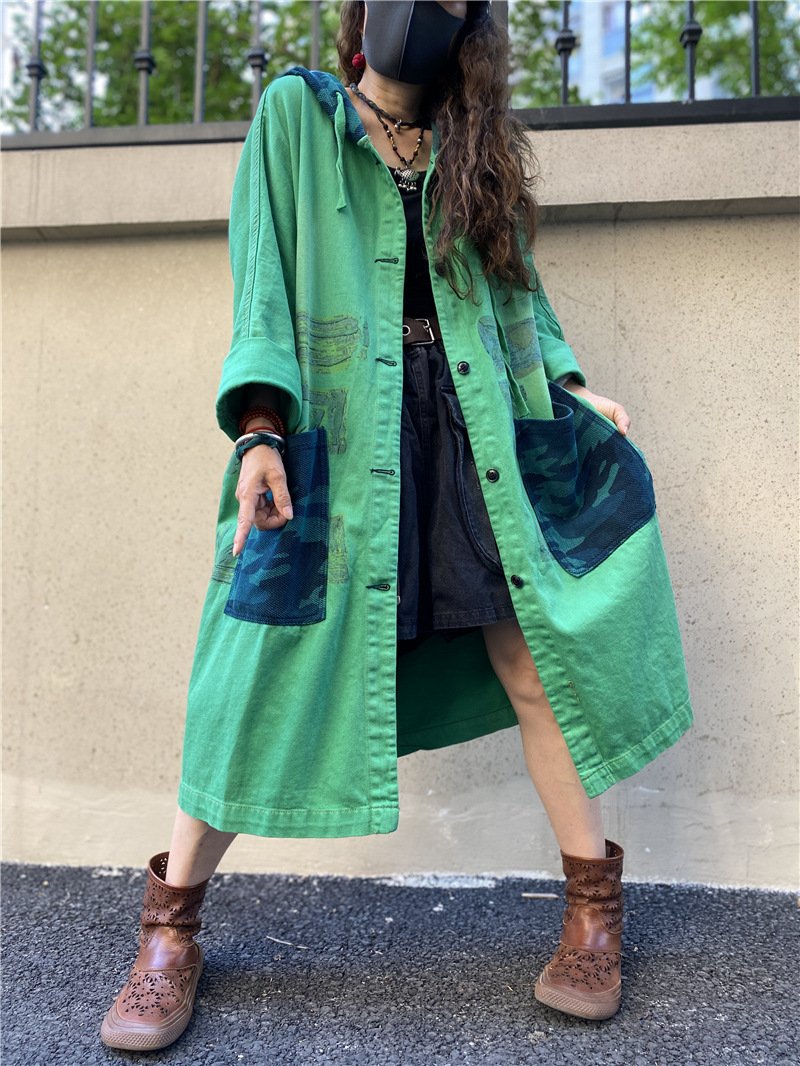 Vintage Plus Sizes Green Long Trenchcoat-Women Overcoat-The same as picutre-One Size-Free Shipping Leatheretro