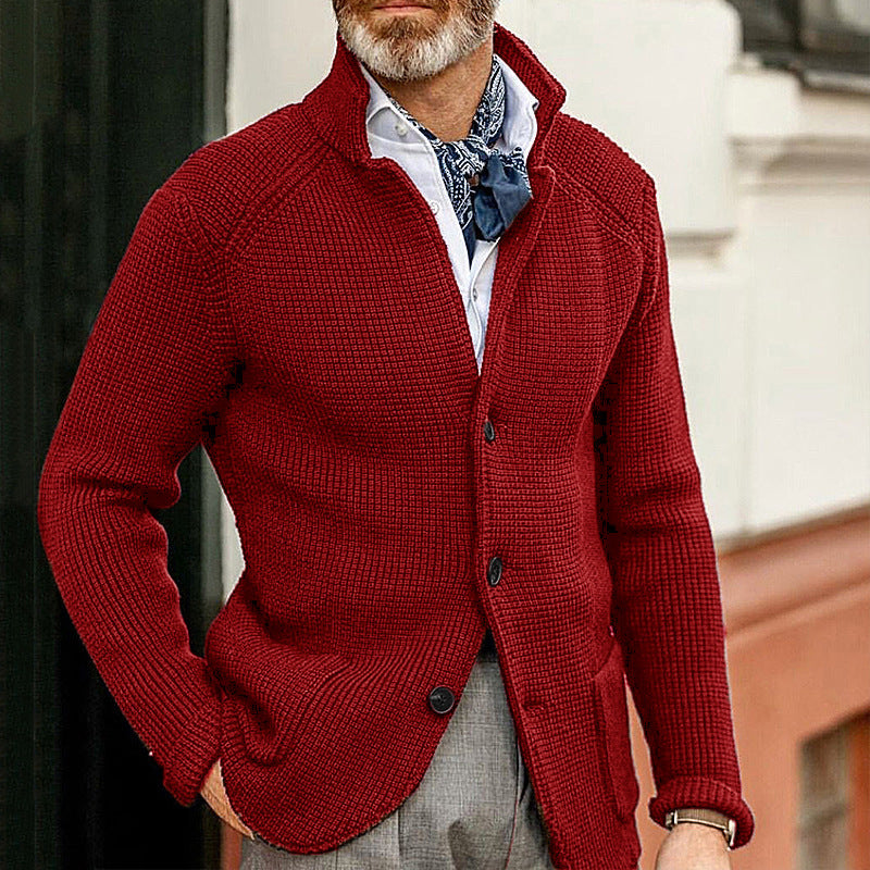 Casual Stand Collar Plus Sizes Knitted Cardigan Sweaters for Men-Shirts & Tops-Red-S-Free Shipping Leatheretro