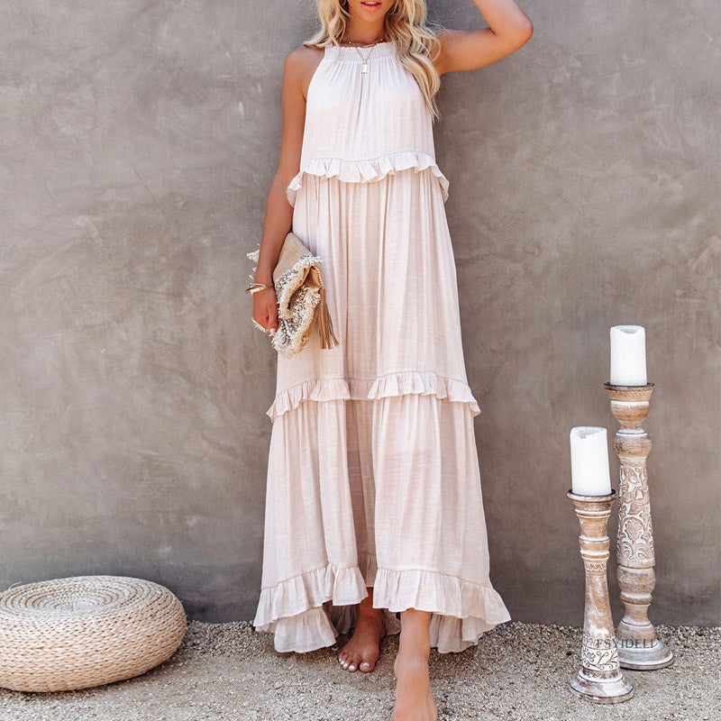 Summer Irregular Design Long Holiday Dresses-Dresses-Apricot-S-Free Shipping Leatheretro