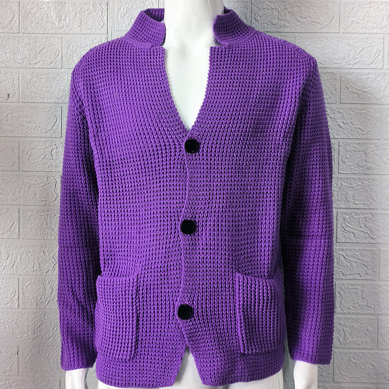 Casual Stand Collar Plus Sizes Knitted Cardigan Sweaters for Men-Shirts & Tops-Purple-S-Free Shipping Leatheretro