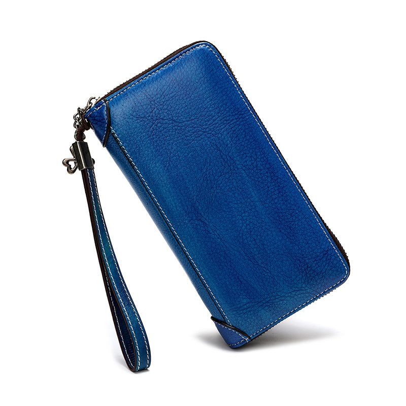 Large Storage Leather Purses for Women W5428-Leather Wallet-Blue-Free Shipping Leatheretro