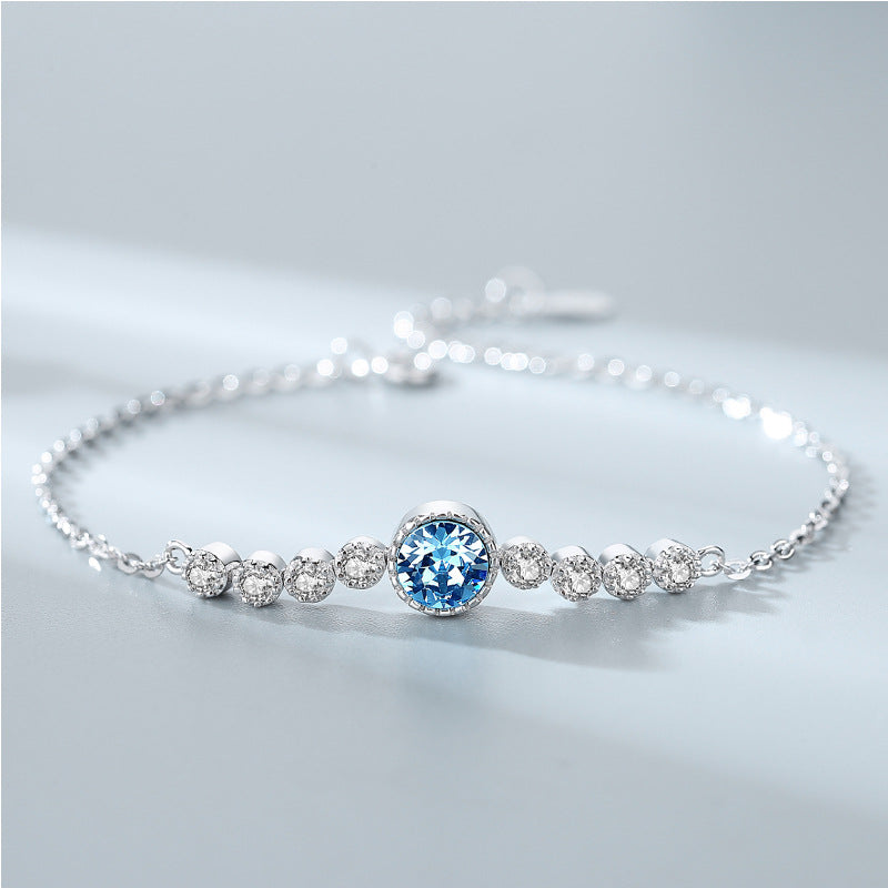 Romantic Luxury Crystal Sliver Bracelet for Women-Bracelets-Blue-Free Shipping Leatheretro