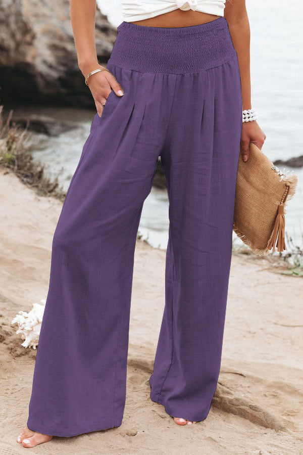 Casual Linen Summer Wide Legs Pants for Women-Pants-Purple-S-Free Shipping Leatheretro