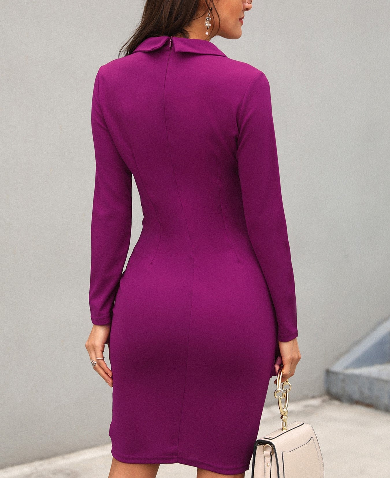 Formal OL Style Long Sleeves Dresses-Wine Red-S-Free Shipping Leatheretro