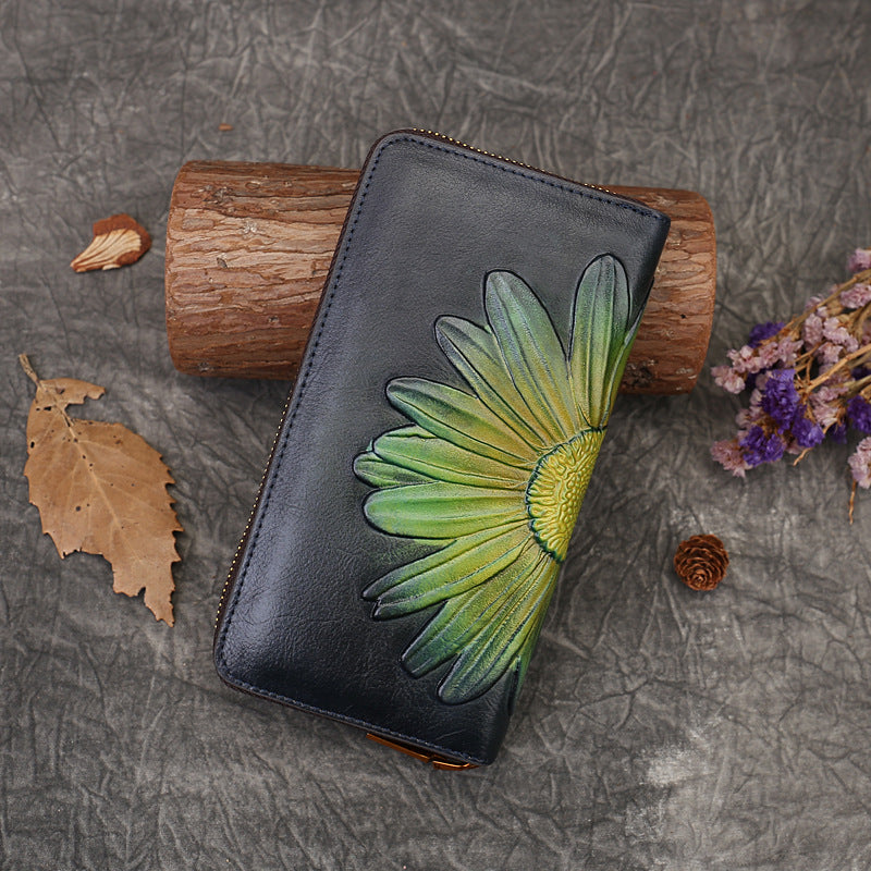 Vintage Leather Zipper Long Wallets for Women 9342-Handbags, Wallets & Cases-Blue-Free Shipping Leatheretro