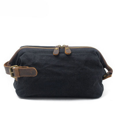 Vintage Men's Canvas Toiletry Bag 9161-Cosmetic & Toiletry Bags-Black-Free Shipping Leatheretro
