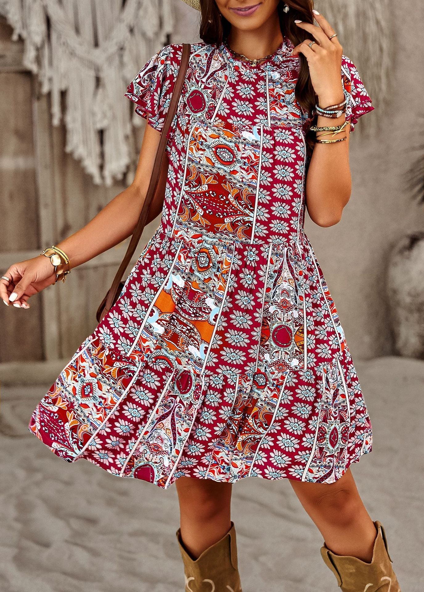 Boho Summer Holiday A Line Daily Dresses-Dresses-Wine Red-S-Free Shipping Leatheretro