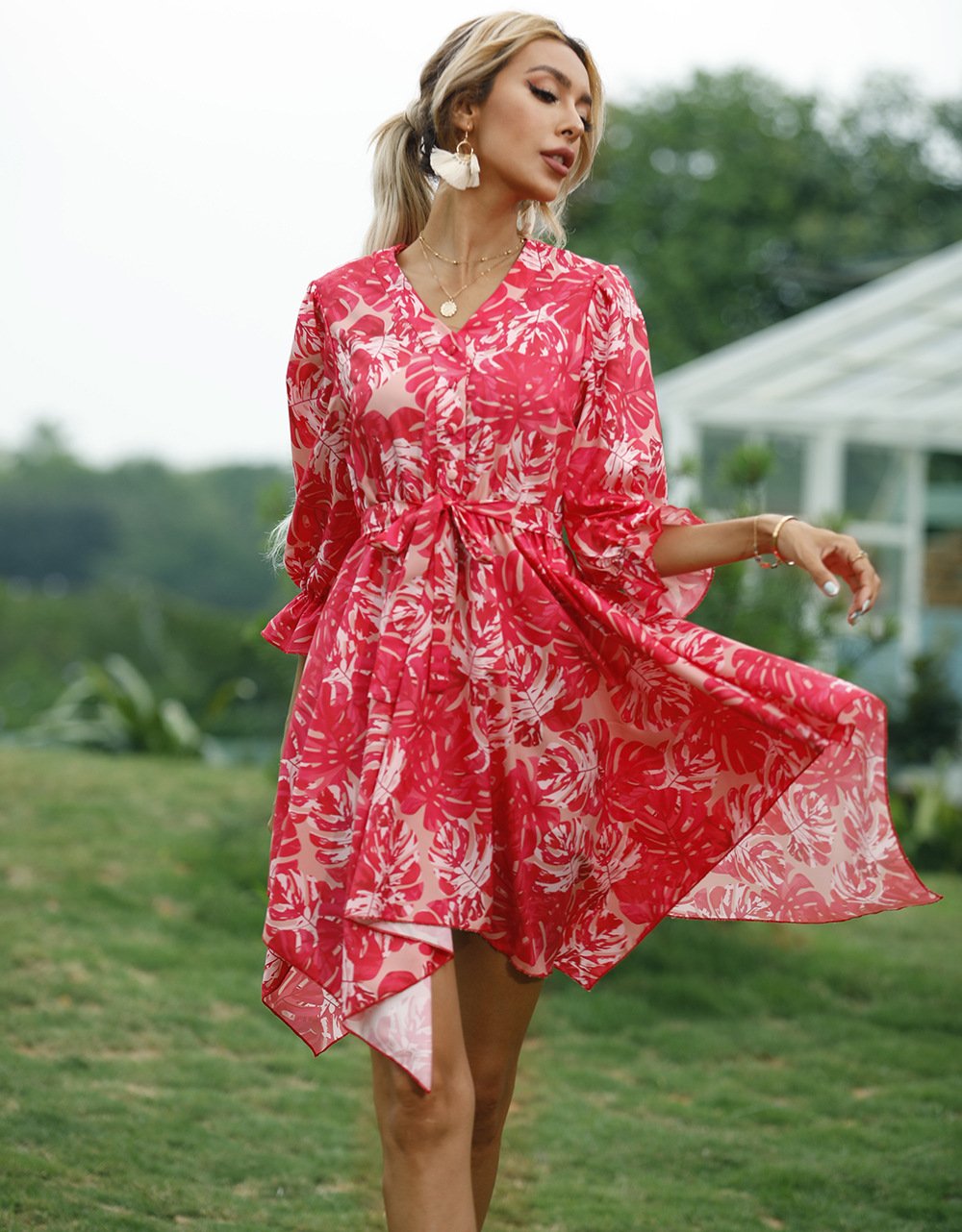 Women Summer Half Sleeves Mini Dresses-Mini Dresses-Red-S-Free Shipping Leatheretro
