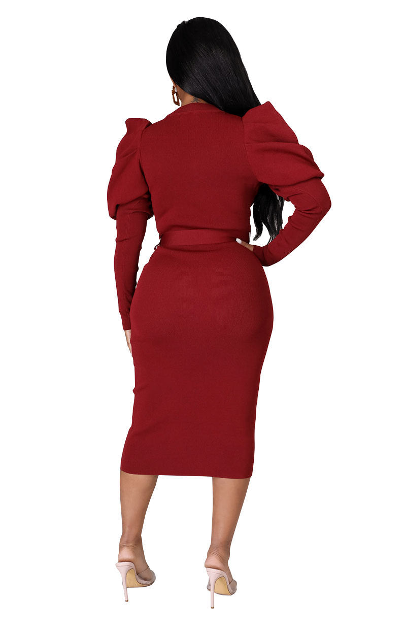 Women Long Sleeves Fall Dresses-Dresses-Rose Red-S-Free Shipping Leatheretro