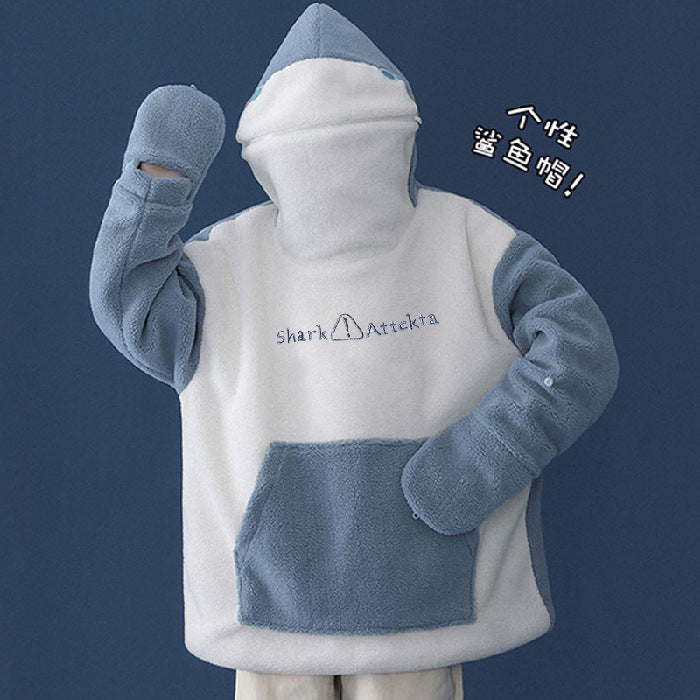 Warm Shark Fleece Plus Sizes Hoodies Top-Shirts & Tops-Blue-S-Free Shipping Leatheretro