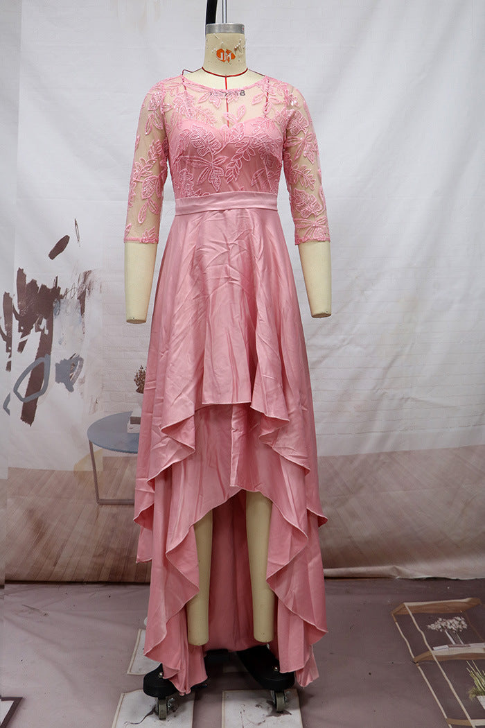 Elegant Lace Party Dresses with Brush Tail-Dresses-Pink-S-Free Shipping Leatheretro