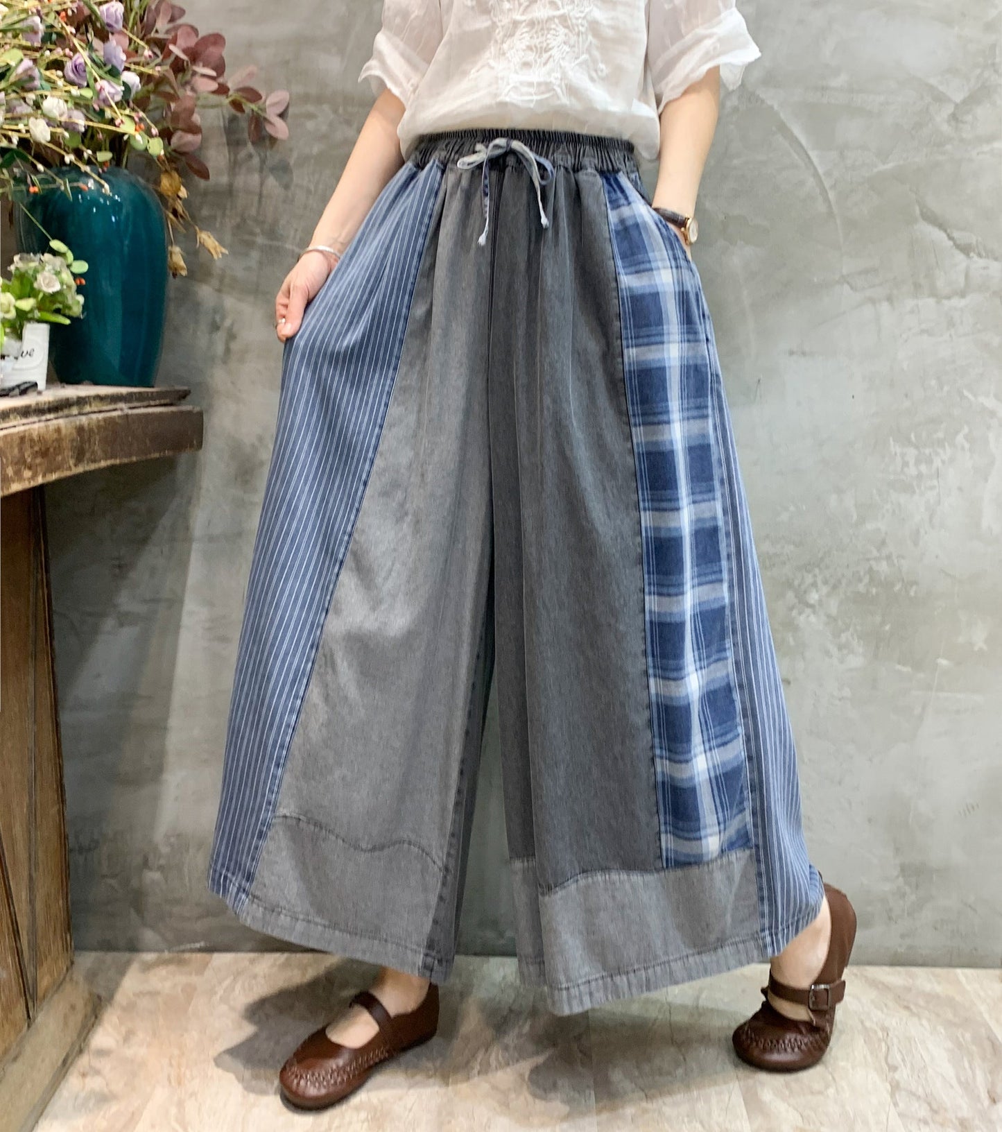Fashion Old Style Wide Legs Pants Jeans-Pants-Gray-Color-Free Shipping Leatheretro