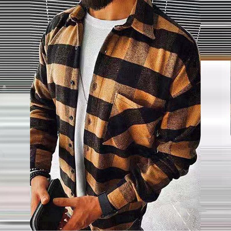 Casual Men Long Sleeves Fall Plaid Shirts-Style7-S-Free Shipping Leatheretro