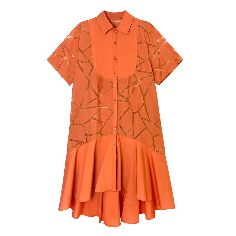 Vintage Summer Short Sleeves Irregular Long Shirts Dresses-Dresses-Orange-One Size-Free Shipping Leatheretro