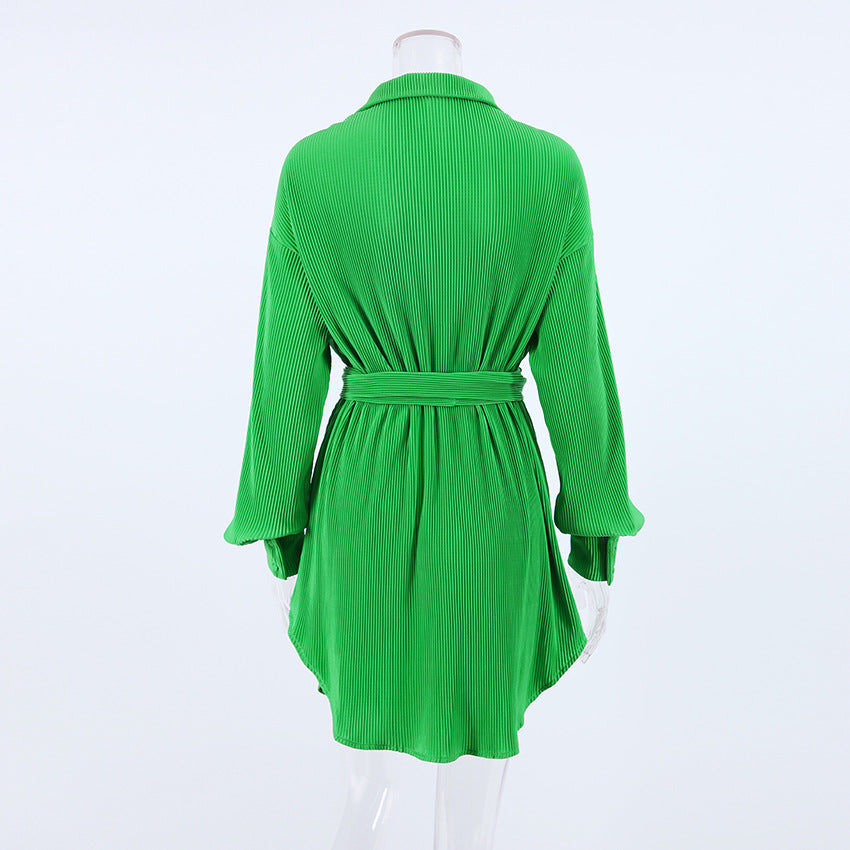 Green Spring Long Sleeves Women Shirts Dresses-Dresses-Pink-S-Free Shipping Leatheretro