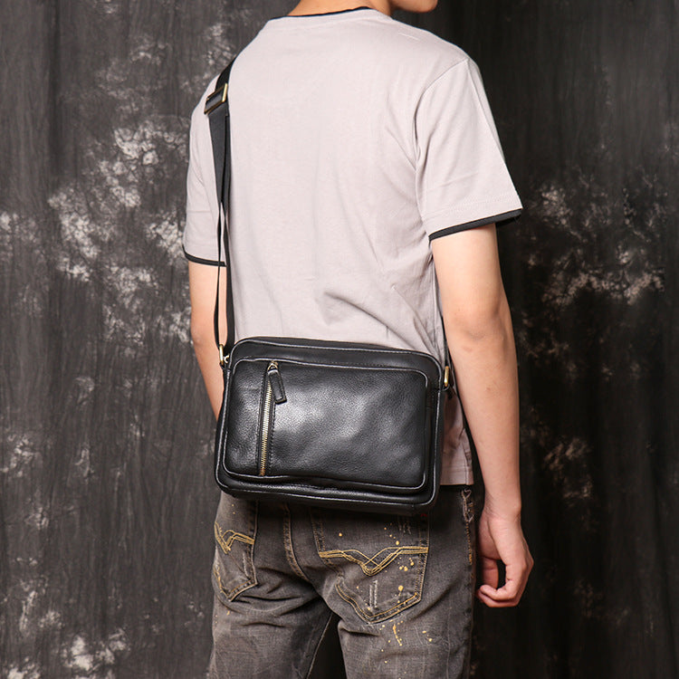 Cowhide Leaher Shoulder Bags for Men 10089-Handbags, Wallets & Cases-Black-Free Shipping Leatheretro