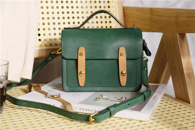 Cowhide Vege Tanned Leather Messager Handbag for Women 8025-Handbags-Brown-Free Shipping Leatheretro