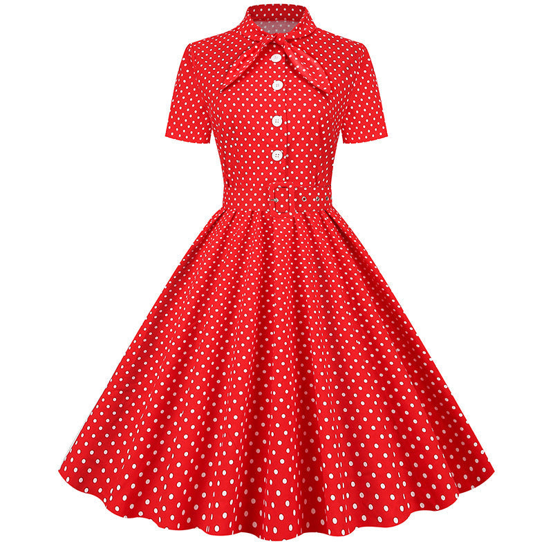 Vintage Polka Dot Short Sleeves Dresses-Dresses-Red-S-Free Shipping Leatheretro