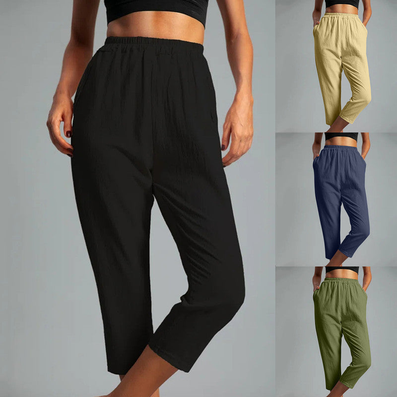 Casual Linen Summer Trousers for Women-Pants-Khaki-S-Free Shipping Leatheretro