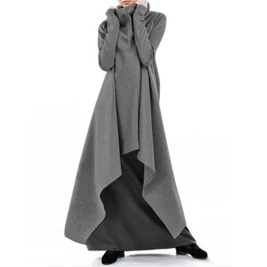 Women Irregular Turtleneck Sporting Long Hoodies-Cozy Dresses-Gray-S-Free Shipping Leatheretro