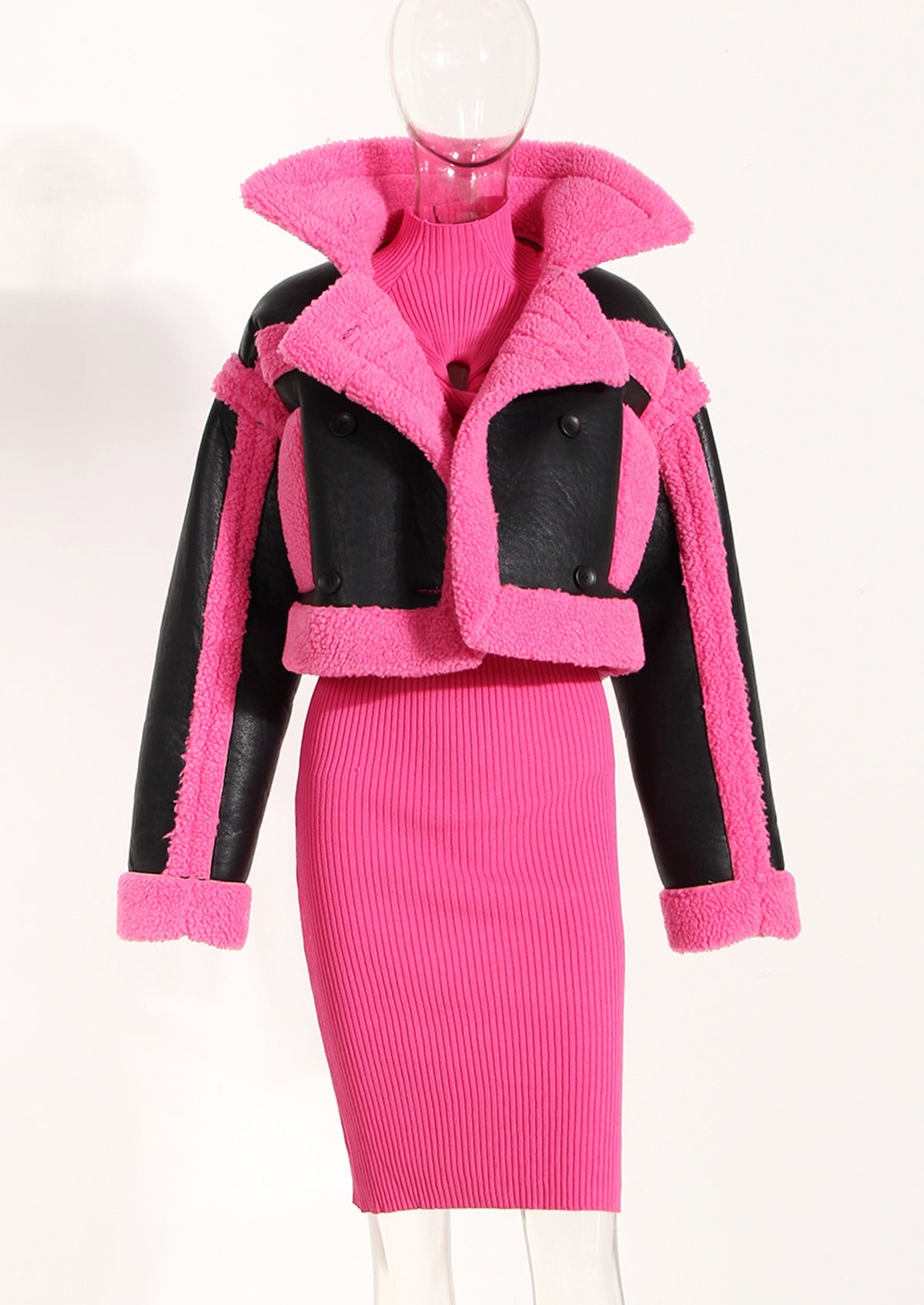 Designed Motorcycle Artificial Fur Jackets-Coats & Jackets-Rose Red-S-Free Shipping Leatheretro