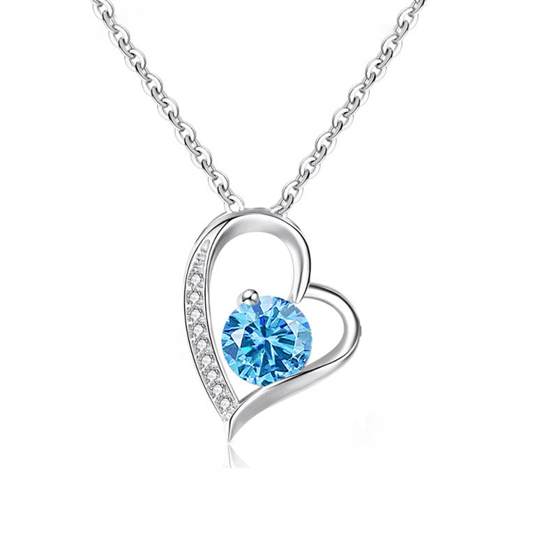 Fall In Love At First Sight Zircon Sterling Sliver Necklace-Necklaces-Blue-Free Shipping Leatheretro