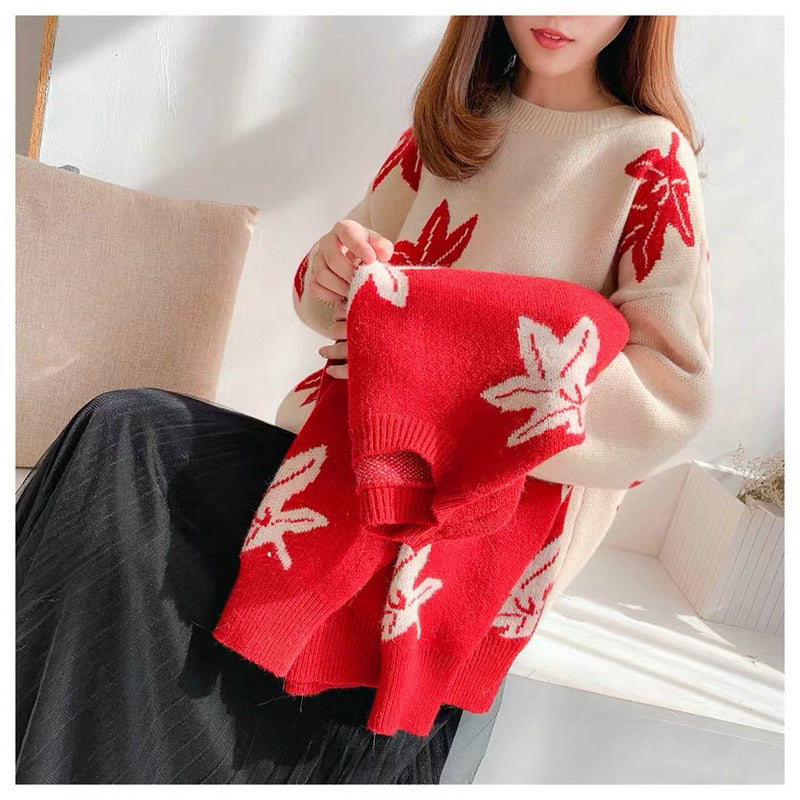 Casual Women Winter Knitted Pullover Sweaters-Shirts & Tops-Red-One Size-Free Shipping Leatheretro