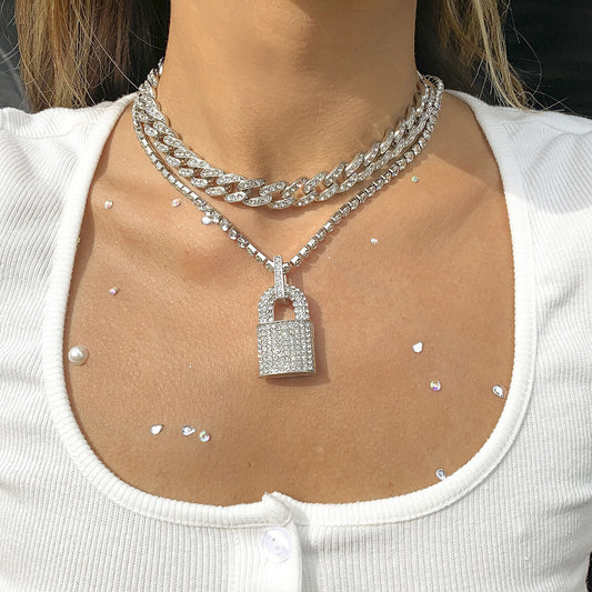 Creative Lock Design Rhinestone Clavicle Necklace for Women-Necklaces-Golden-Free Shipping Leatheretro