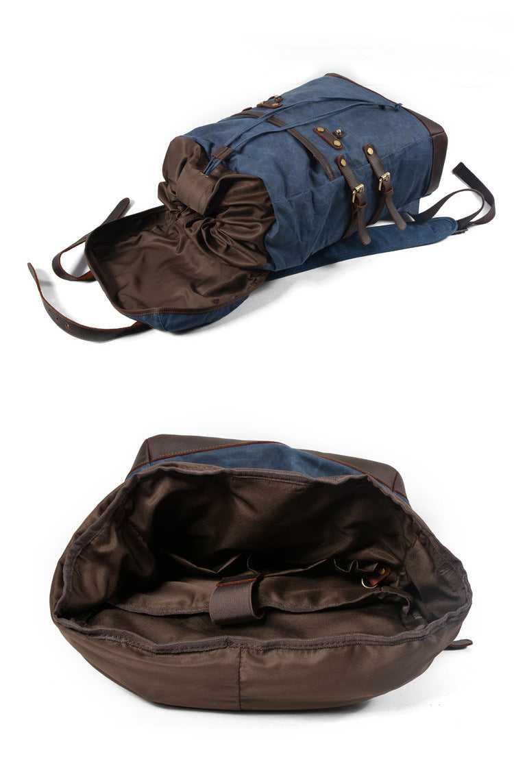 Leisure Leather Canvas Hiking Backpack 9159-Leather Canvas Backpack-Green-Free Shipping Leatheretro