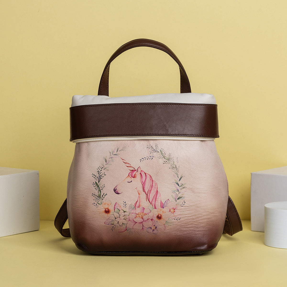 Vintage Vege Tanned Leather Backpack for Women C329-Backpacks-Yellow-Free Shipping Leatheretro