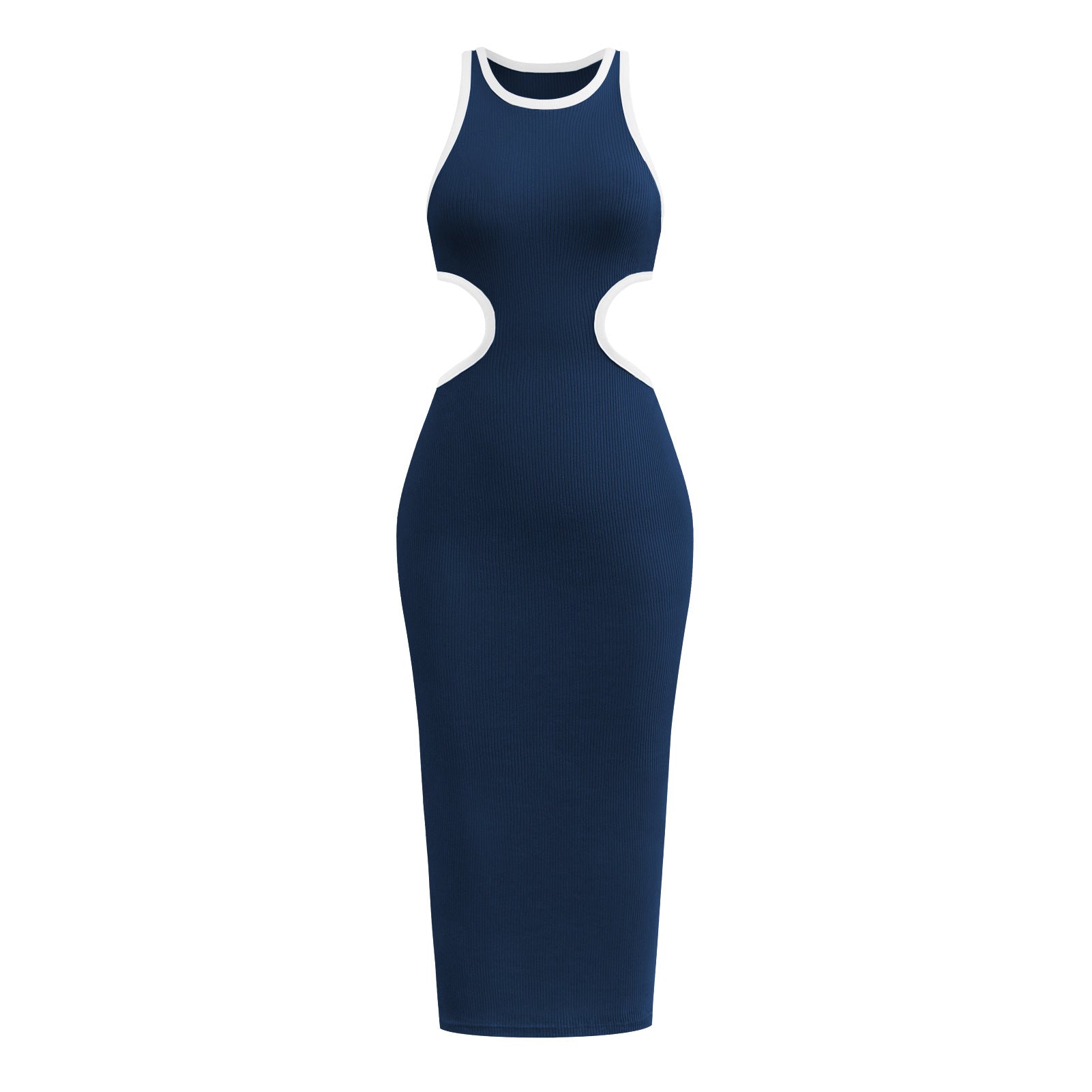 Sexy Backless Knitted Sheath Midi Dresses-Dresses-Navy Blue-S-Free Shipping Leatheretro