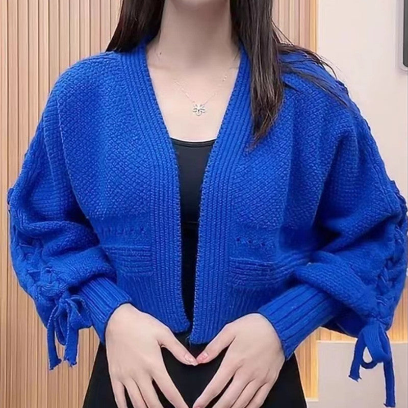 Sweety V Neck Knitted Short Sweaters-Shirts & Tops-Blue-One Size-Free Shipping Leatheretro