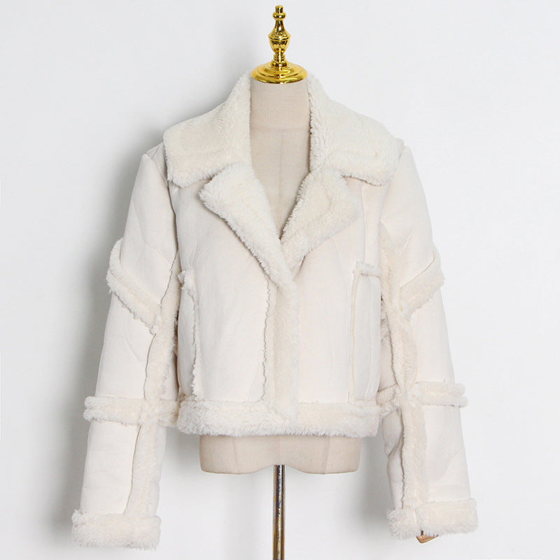 Luxury Designed Sherpa Short Jackets Coats for Women-Coats & Jackets-Ivory-One Size-Free Shipping Leatheretro