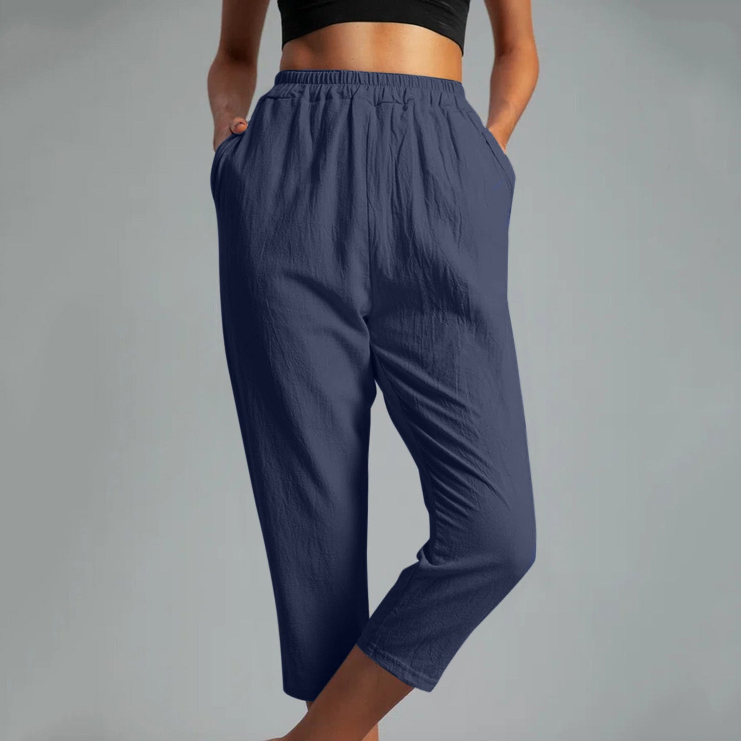 Casual Linen Summer Trousers for Women-Pants-Navy Blue-S-Free Shipping Leatheretro