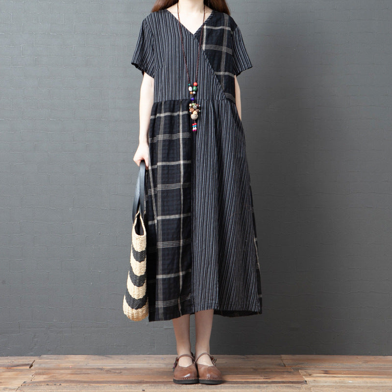 Vintage Linen Summer Long Dresses-Dresses-Black-M-Free Shipping Leatheretro