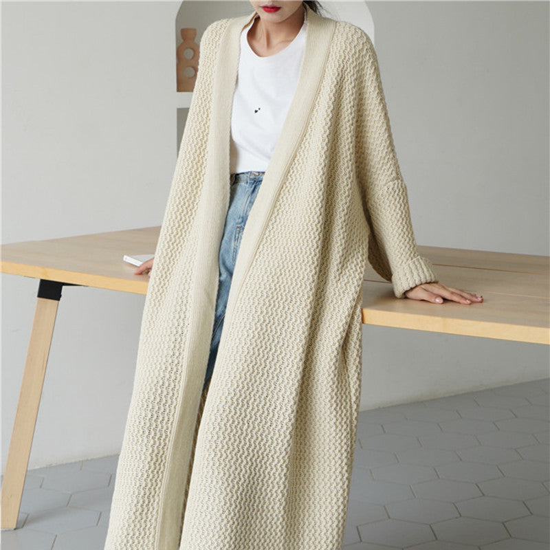 Casual Women Kntting Long Cardigan Overcoat-Outerwear-Ivory-One Size-Free Shipping Leatheretro