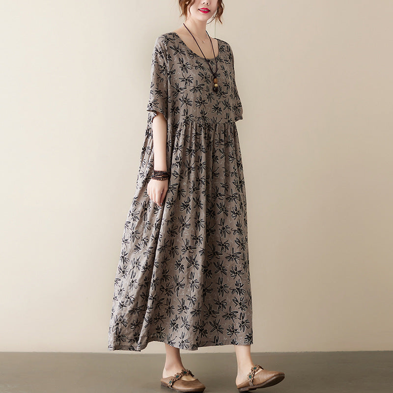 Vintage Leaf Print Plus Sizes Women Dresses-Dresses-Green-One Size-Free Shipping Leatheretro