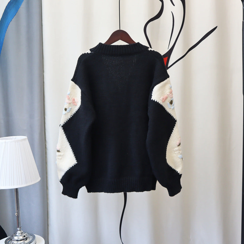 Vintage 3D Knitting Design Women Knitting Overcoats-Shirts & Tops-Black-One Size-Free Shipping Leatheretro