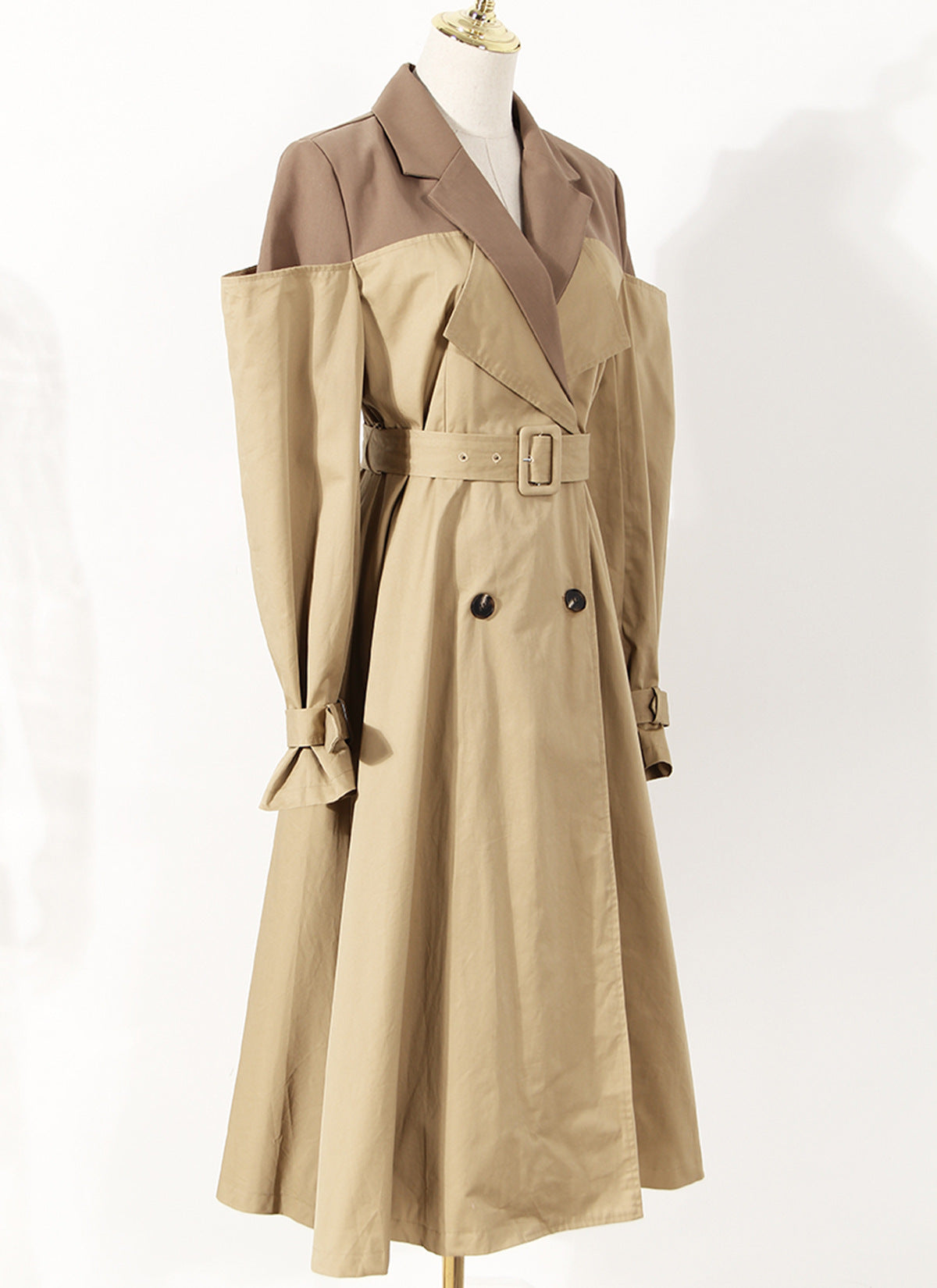 Designed Khaki Color Women Fall Trenchcoat-Outerwear-Khaki-S-Free Shipping Leatheretro