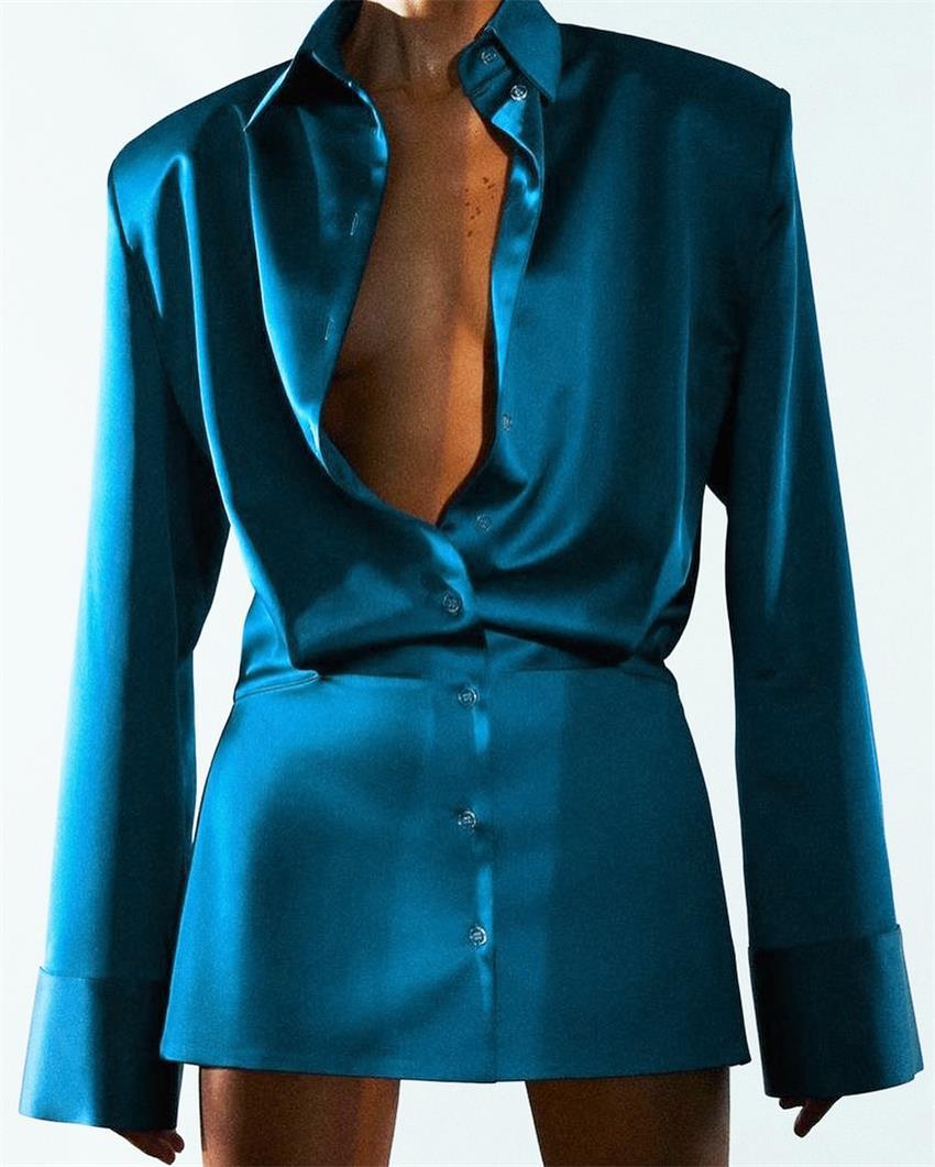 Sexy Classy Long Sleeves Sheath Shirts Dresses-Dresses-Light Blue-S-Free Shipping Leatheretro