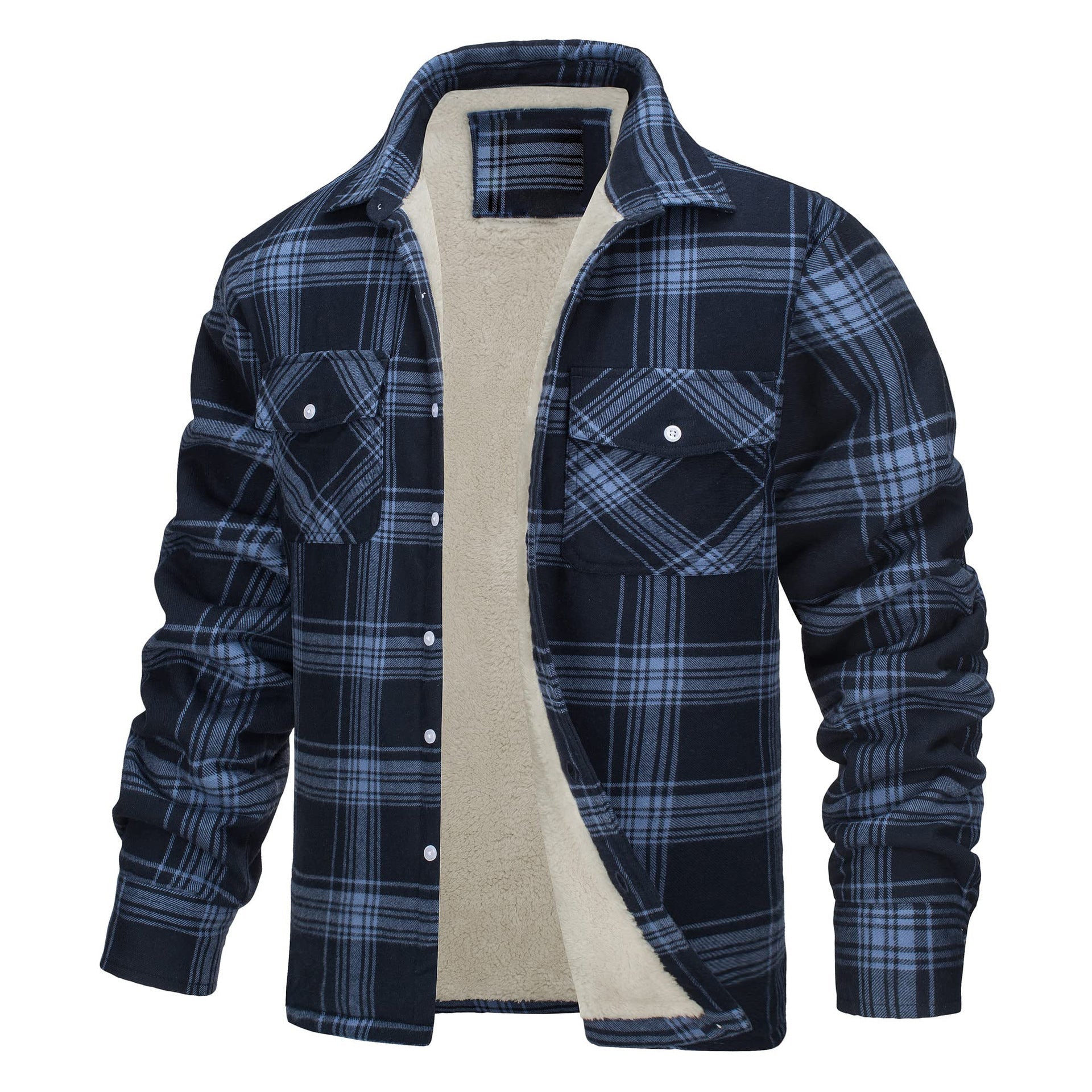 Casual Long Sleeves Thicken Shirts Jackets for Men-Blue-S-Free Shipping Leatheretro