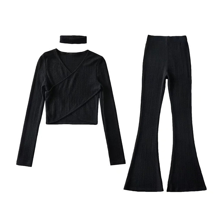 Sexy Designed Knitting Tops and High Waist Trumpet Pants-Suits-Black-S-Free Shipping Leatheretro