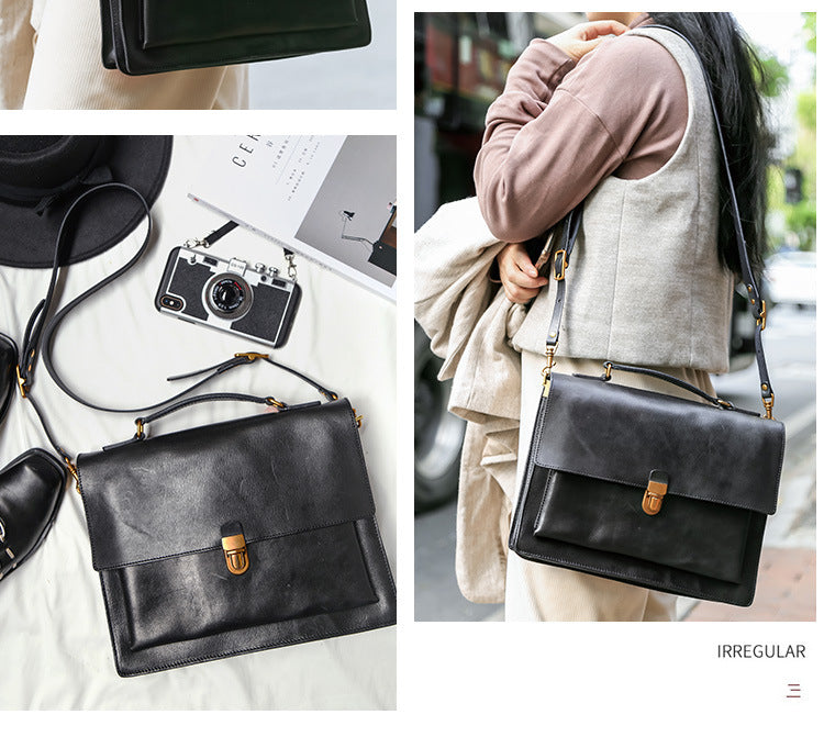 Vintage Women Handmade Leather Tote Handbag 8794-Leather Women Bags-Black-Free Shipping Leatheretro